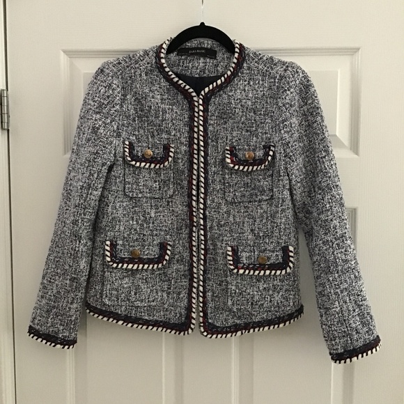 ZARA Tweed textured blue/white blazer size S - Picture 4 of 6